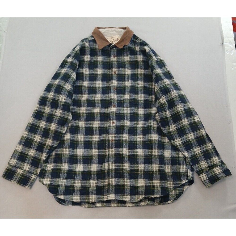 woolrich flannel shirt shacket 2XL suede collar, suede, elbow patches blue plaid